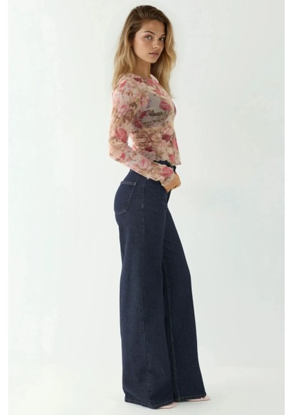 Kadın Desenli Bisiklet Yaka Top Pink