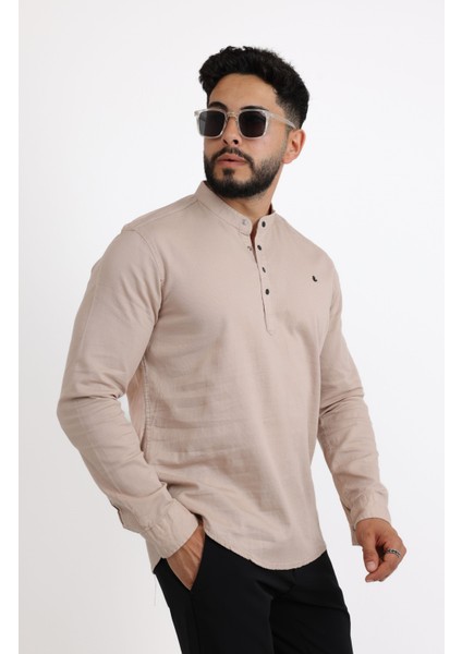 Şık ve Modern Likralı Pamuk Armürlü Kumaş Slim Fit Erkek Gömlek fırsatları