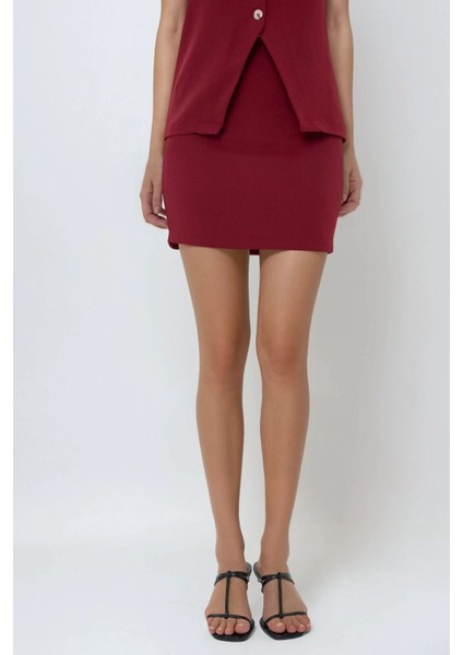 Kadın Yüksek Bel Dordo Mini Kalem Etek Red