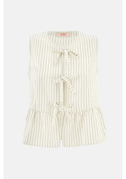 Kadın Çizgili Bisiklet Yaka Kolsuz Bluz White