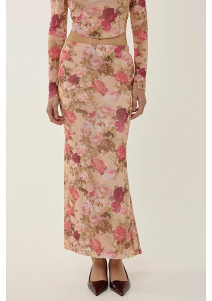 Kadın Desenli Maxi Etek Pink