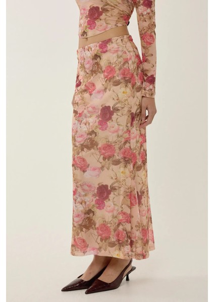 Kadın Desenli Maxi Etek Pink