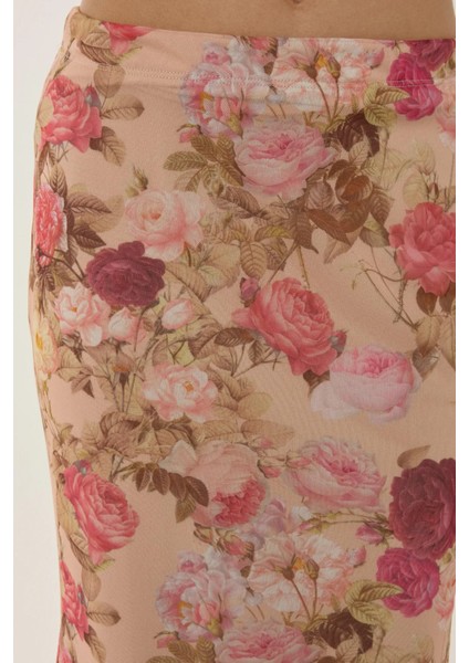 Kadın Desenli Maxi Etek Pink