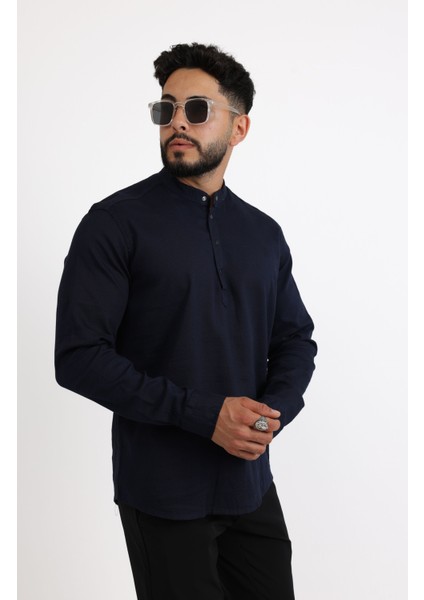 Şık ve Modern Likralı Pamuk Armürlü Kumaş Slim Fit Erkek Gömlek modelleri
