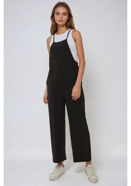 Kadın Cepli Rahat Kesim Tulum Black