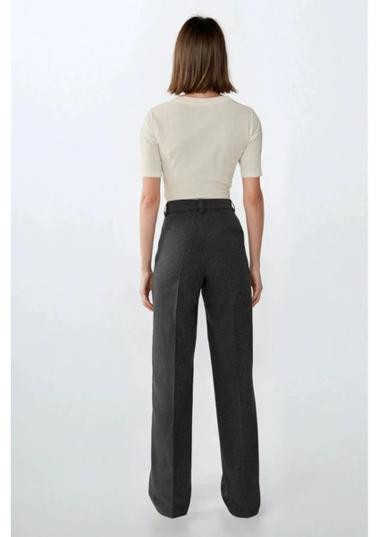 Kadın Yüksek Bel Straight Kumaş Pantolon Grey