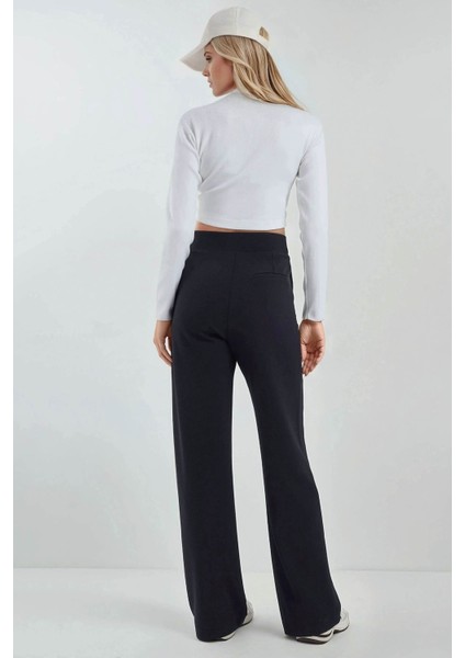 Kadın Yüksek Bel Likralı Cırt Kapamalı Krep Palazzo Pantolon Blue