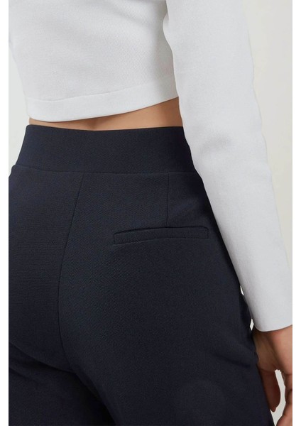 Kadın Yüksek Bel Likralı Cırt Kapamalı Krep Palazzo Pantolon Blue