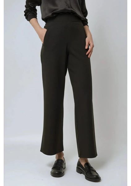 Kadın Yüksek Bel Geniş Paça Pantolon Siyah
