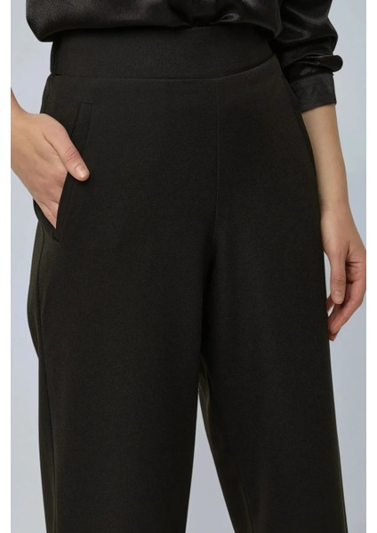 Kadın Yüksek Bel Geniş Paça Pantolon Siyah