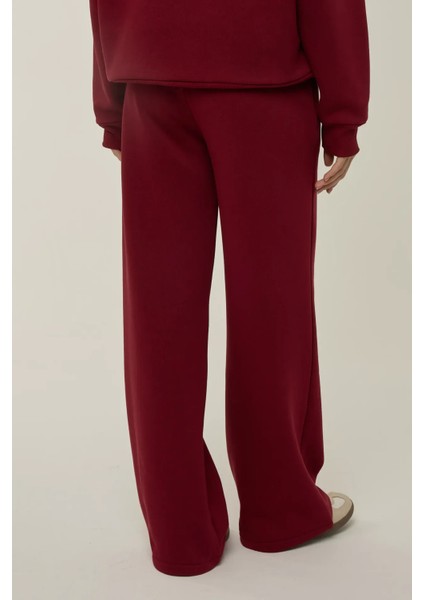 Kadın Bağlama Detaylı Lastik Bel Geniş Paça Eşofman Altı Red