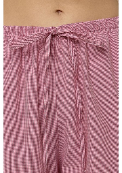Kadın Beli Lastikli Pötikareli Pamuklu Pantolon Red