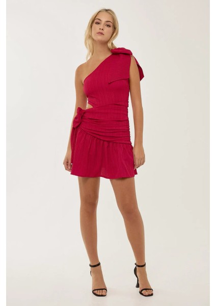 Kadın Kırmızı Fiyonklu Mini Parti Elbisesi Kırmızı