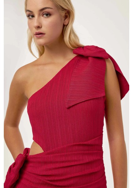 Kadın Kırmızı Fiyonklu Mini Parti Elbisesi Kırmızı