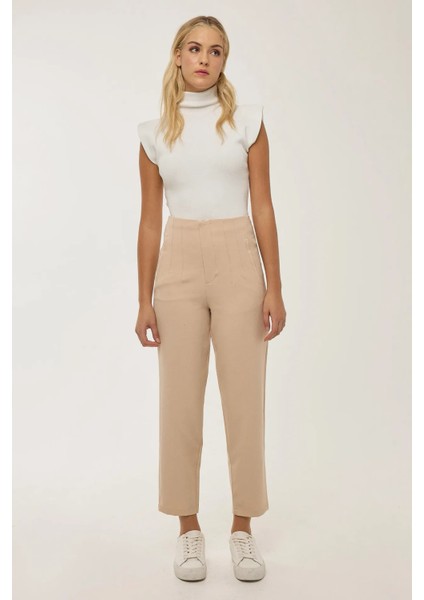 Kadın Nude Fitted Yüksek Bel Pantolon Natural