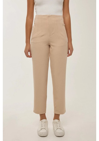 Kadın Nude Fitted Yüksek Bel Pantolon Natural