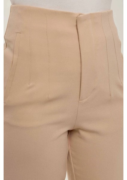 Kadın Nude Fitted Yüksek Bel Pantolon Natural