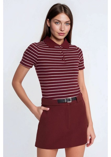 Kadın Mini Düz Şort Etek Bordo Kırmızı