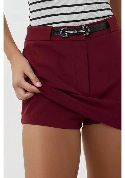 Kadın Mini Düz Şort Etek Bordo Kırmızı