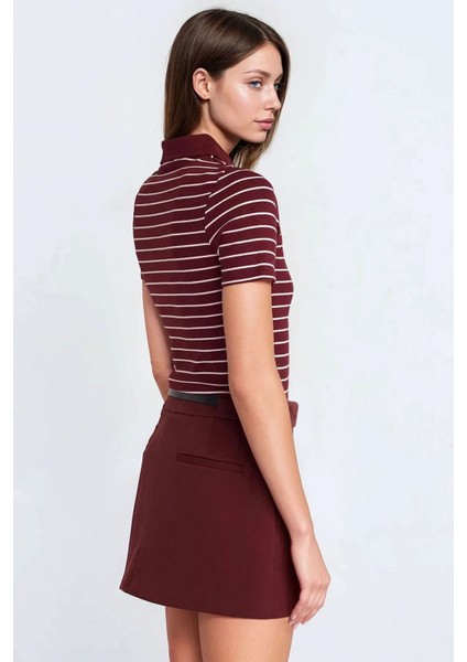Kadın Mini Düz Şort Etek Bordo Kırmızı
