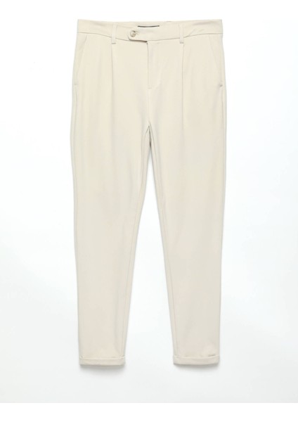 Bej Düz Örme Regular Fit Casual Pantolon