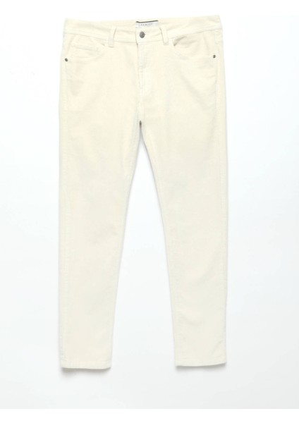 Bej Fitilli Dokuma Slim Fit Kadife Casual Pamuk Karışımlı Pantolon