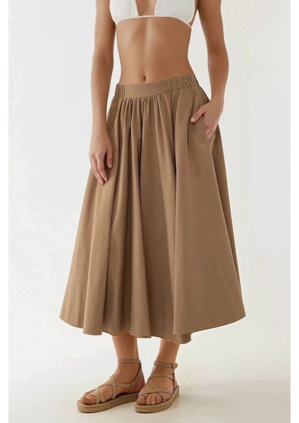 Kadın A-Form Fit Maxi Etek Kunduz Kahverengisi