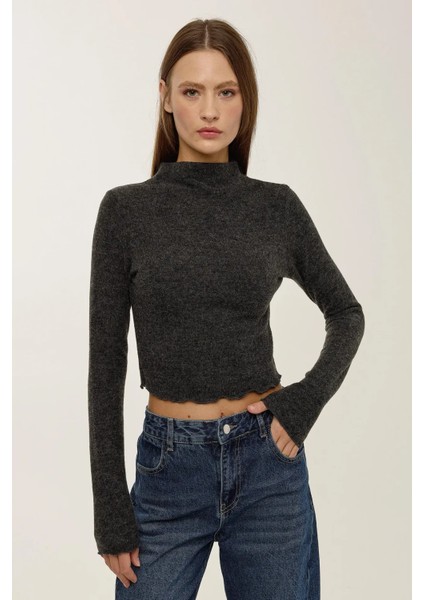 Kadın Yarım Yüksek Yaka Bluz Grey
