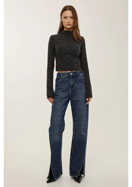 Kadın Yarım Yüksek Yaka Bluz Grey