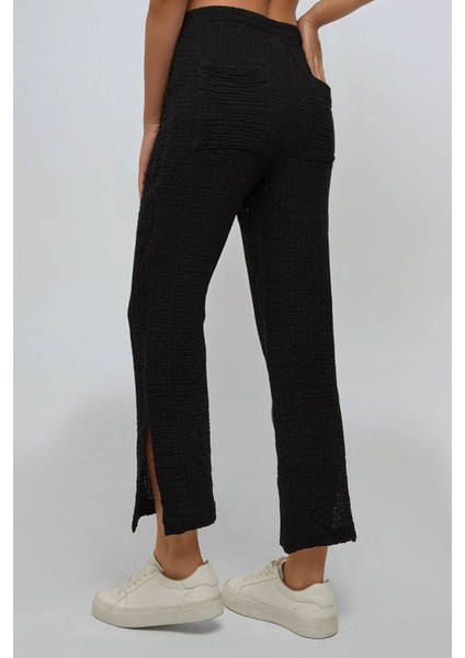 Kadın Premium Yüksek Bel Dokulu Düz Pantolon Black