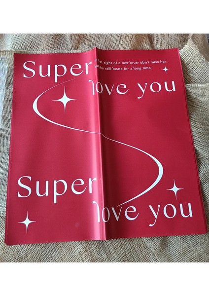 Kırmızı Çiçek Ambalaj Kağıdı 5’li – “super Love You” Yazılı Romantik Tasarım