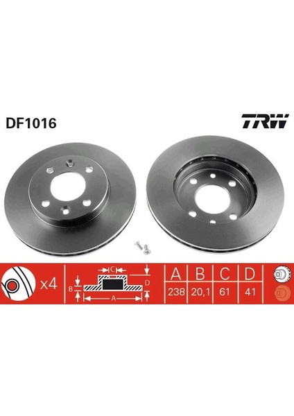 ÖN FREN AYNASI KÜÇÜK RENAULT R9-R11-R19-R21 CLIO 1 1991-1996 CLIO 2 1998 CLIO SYMBOL 2000-2009 KANGOO 1997 MEGANE 1 1996 SYMBOL 2 2008 238X20.1 HAVALI 4 DELİK 7700756572 7701204286