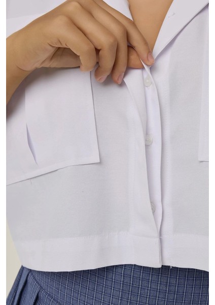 Kadın Zarf Cepli Kısa Gömlek White