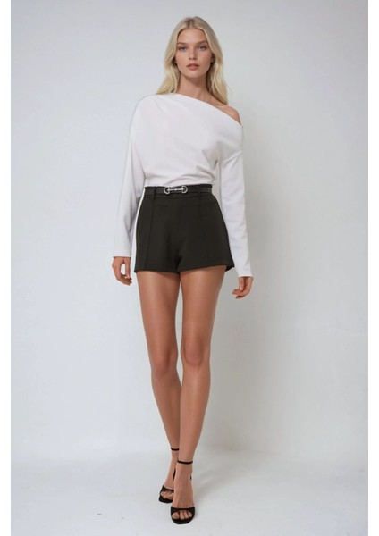 Kadın Regular Fit Mini Şort Siyah