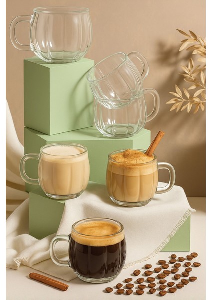 Bal Kabak Tasarımlı Kulplu Çay Bardağı Cam Bardak Fincan Casapetra