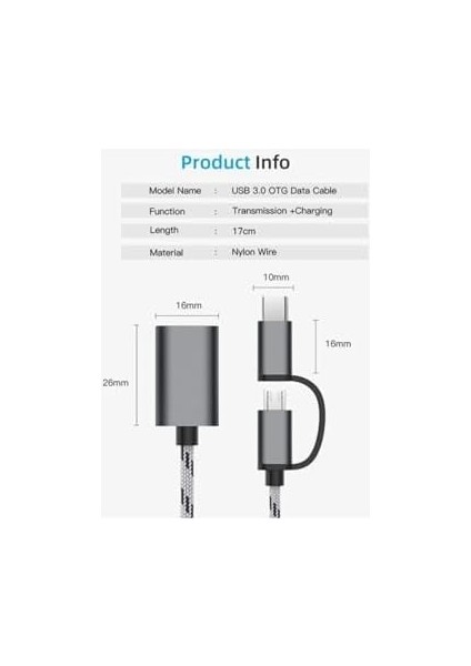 4901 USB 3.0 Otg To Type-C Micro USB Data Şarj Çevirici Dönüştürücü Adaptör modelleri