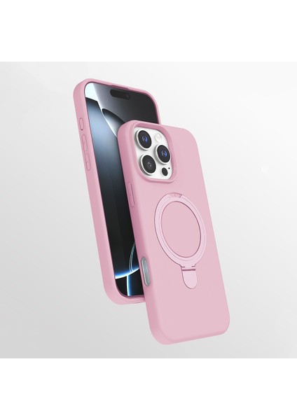 iPhone 16 Pro Kılıf M-Safe Şarj Özellikli Standlı Mryn Samara Kapak - Pembe
