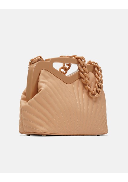 Bag Vivid Chain Pudra Suni Deri Zincir Askılı Klips Kapamalı Kadın El ve Omuz Çantası