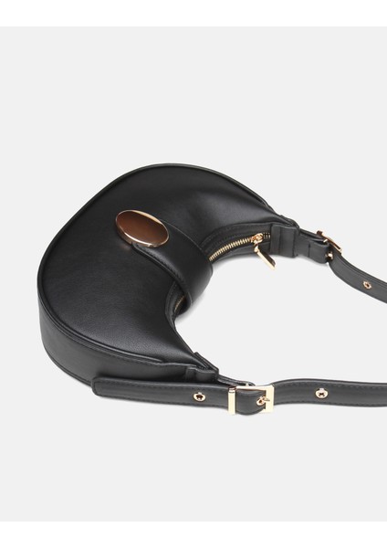 Bag Oval Charm Siyah Suni Deri Fermuarlı Baget Kadın Omuz Çantası Gizli Gözlü Askılı modelleri