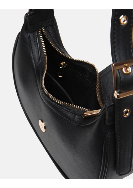 Bag Oval Charm Siyah Suni Deri Fermuarlı Baget Kadın Omuz Çantası Gizli Gözlü Askılı fırsatları