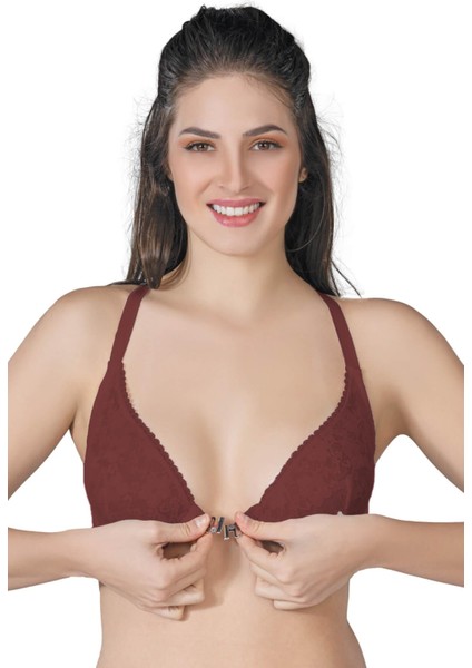 Bordo Mı Emay 187 C Önden Açılır Balenli Sporcu Sütyen