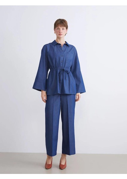 Indigo Beli Bağlamalı Kadın Jean Gömlek (W5) fiyatları