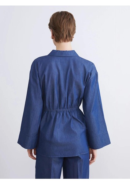 Indigo Beli Bağlamalı Kadın Jean Gömlek (W5) fırsatları