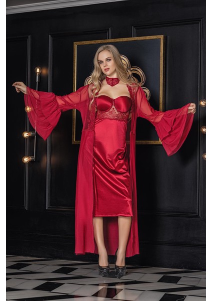 Transparan Maxi Boy Sabahlık Bordo (11650)