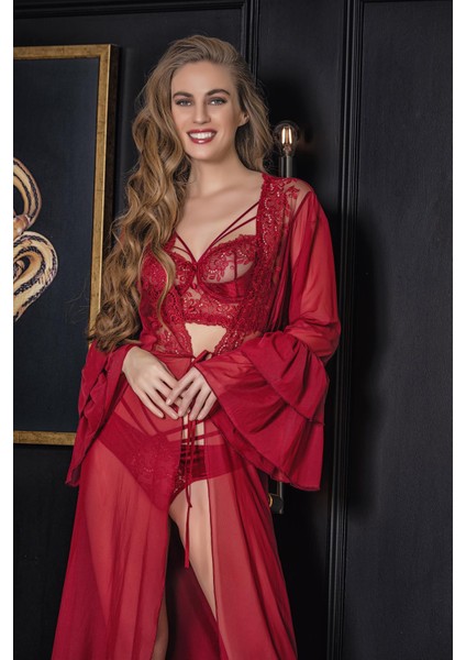 Transparan Maxi Boy Sabahlık Bordo (11650) fiyatları