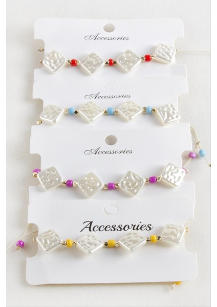 Baklava Boncuk Inci Makrome Ip Bileklik