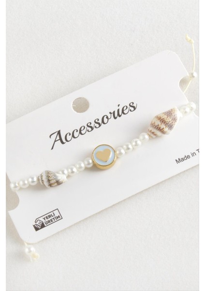 Kalp Deniz Kabuğu Inci Makrome Ip Bileklik