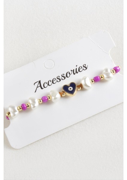 Kalp Boncuk Inci Makrome Ip Bileklik modelleri