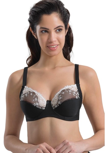 Siyah Beyaz Mı Emay 136 B Balenli Toparlayıcı Dantelli Sütyen