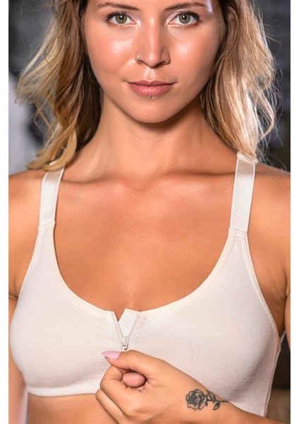 Fermuarlı Pamuklu Sporcu Sütyen Ten (MGP1061)